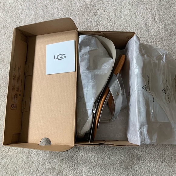 UGG TUOLUMNE  Silver Leather Sandal, size 7 - Picture 3 of 15